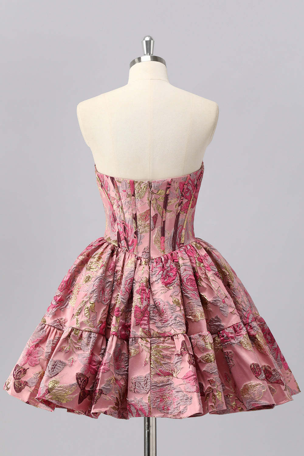 Blush Corset Jacquard A Line Short Homecoming Dress