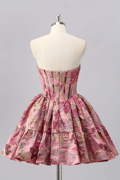 Blush Corset Jacquard A Line Short Homecoming Dress