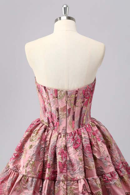 Blush Corset Jacquard A Line Short Homecoming Dress