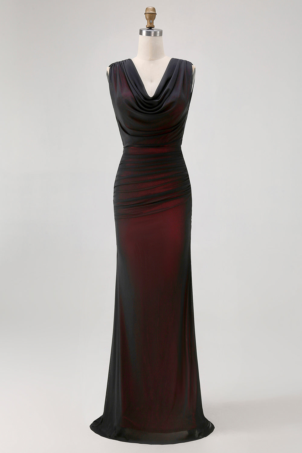 Black Red V-Neck Backless Maxi Bridesmaid Dress with Slit