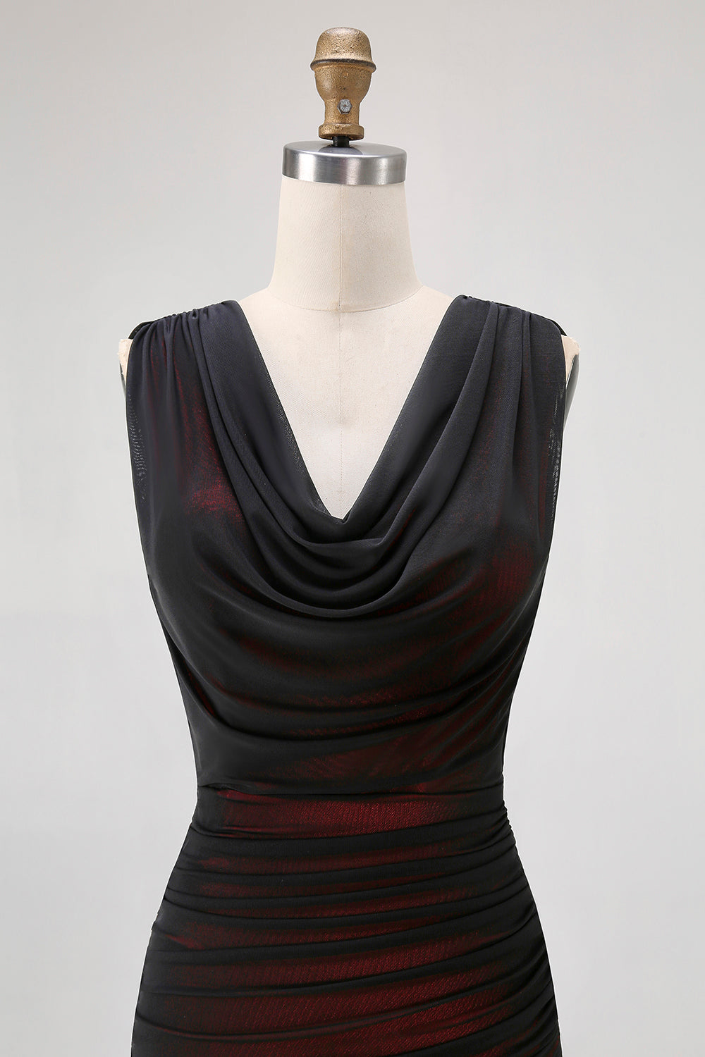 Black Red V-Neck Backless Maxi Bridesmaid Dress with Slit