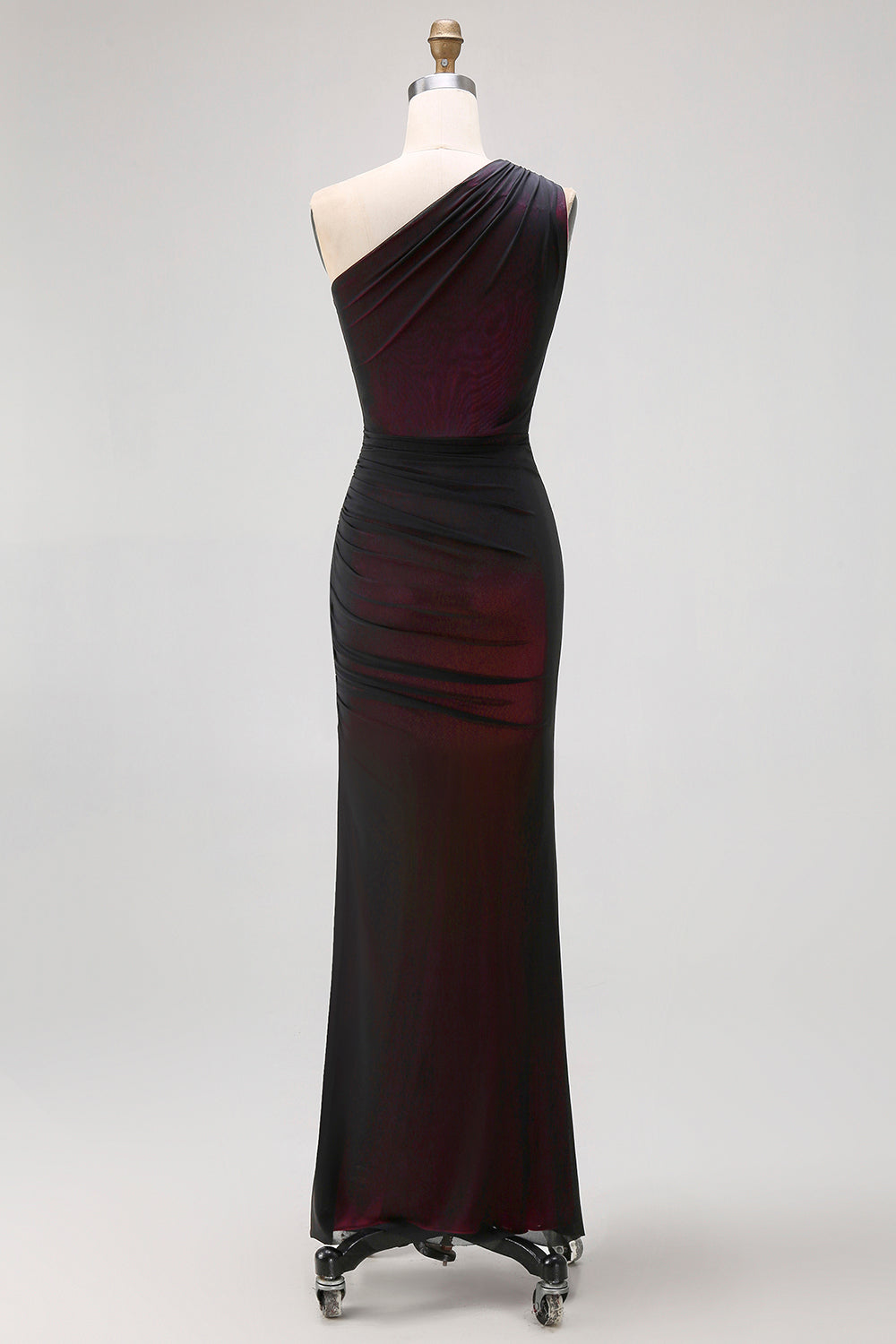 Black Pink One Shoulder Mermaid Maxi Bridesmaid Dress with Slit