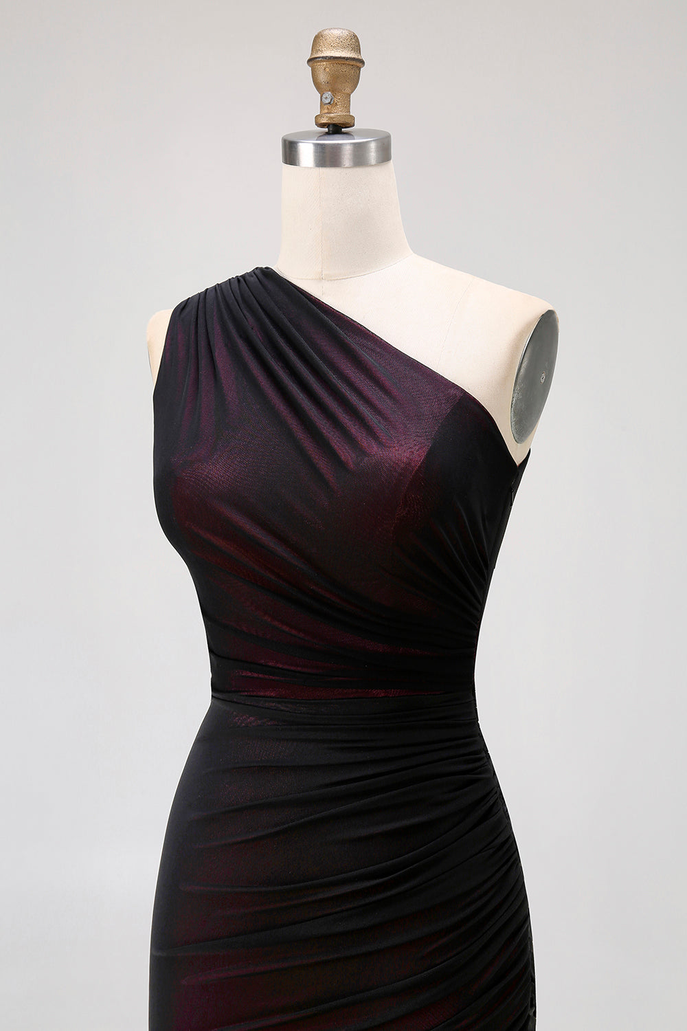 Black Pink One Shoulder Mermaid Maxi Bridesmaid Dress with Slit