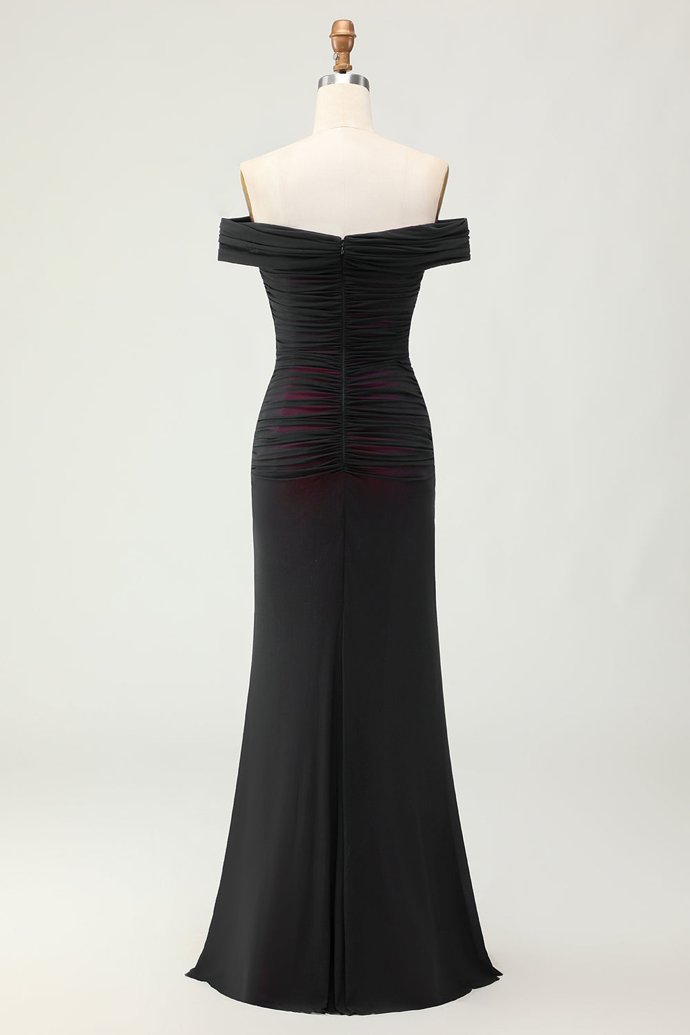 Black Pink Mermaid Long Ruched Bridesmaid Dress