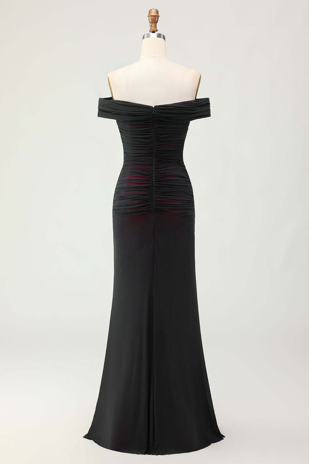 Black Pink Mermaid Long Ruched Bridesmaid Dress