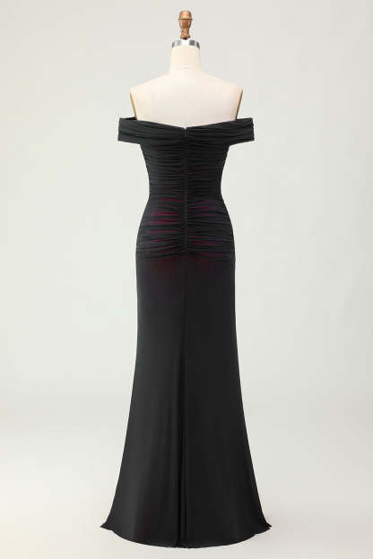 Black Pink Mermaid Long Ruched Bridesmaid Dress