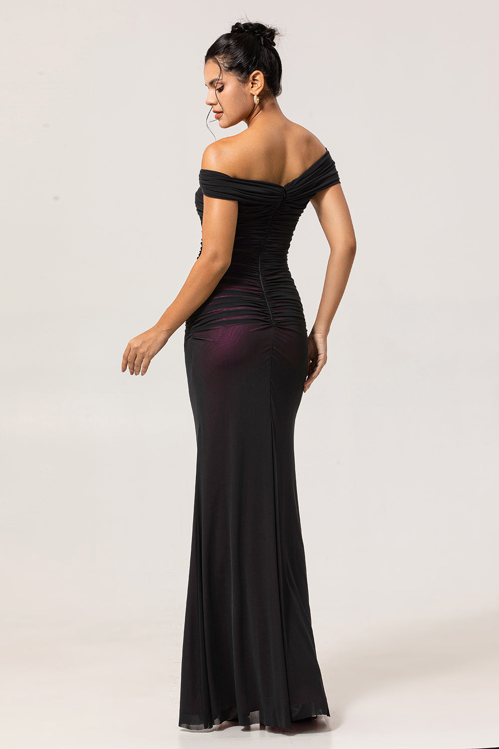 Black Pink Mermaid Off the Shoulder Long Bridesmaid Dress with 3D Flower