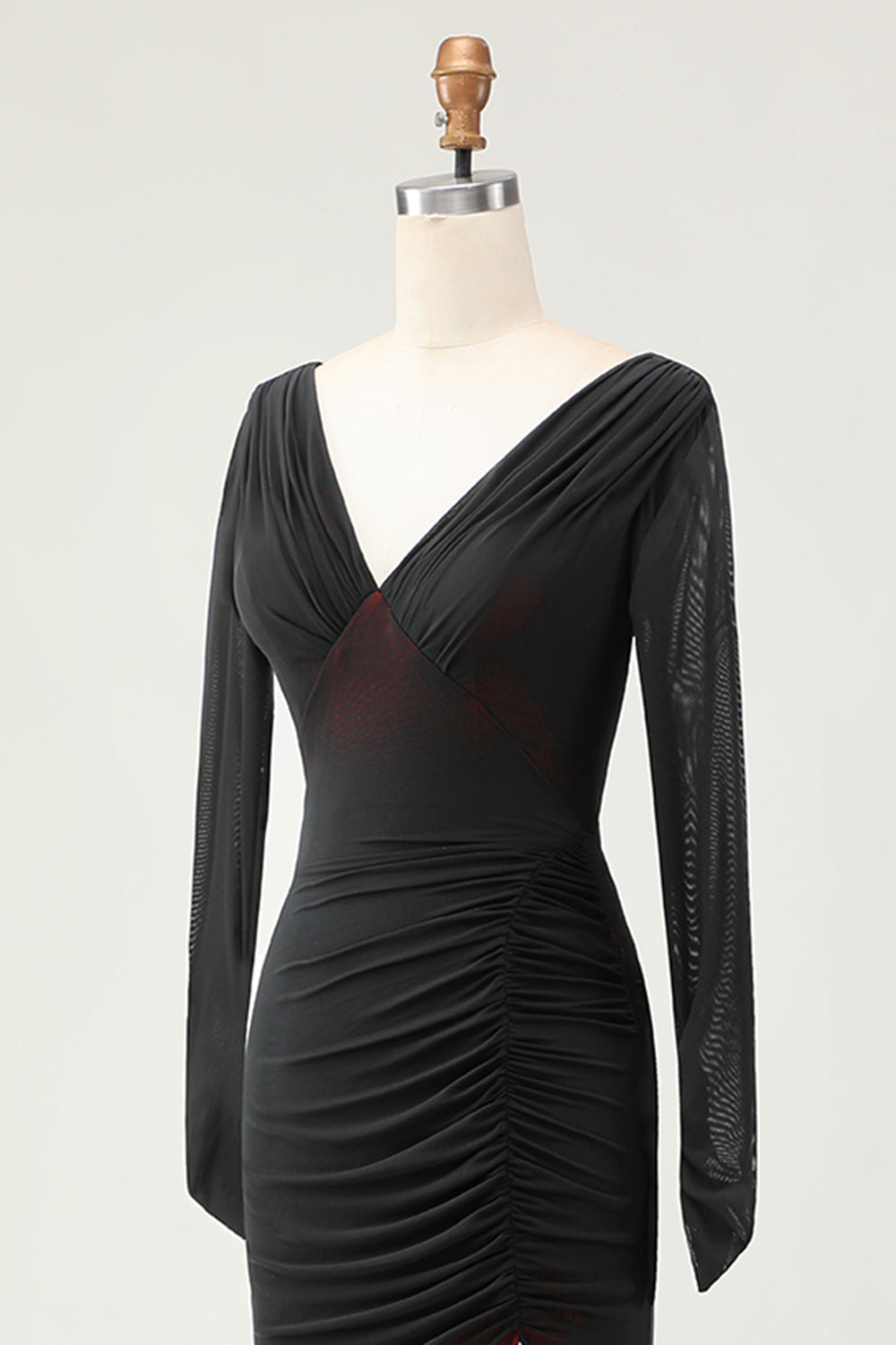 Black Red Long Sleeves Mermaid Bridesmaid Dress with Slit