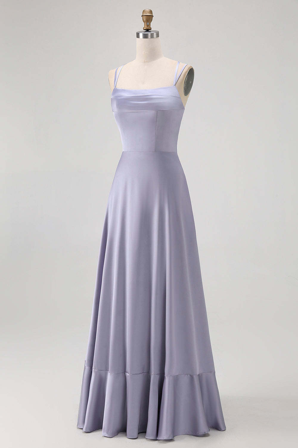 Dusty Blue Spaghetti Straps Maxi Satin Bridesmaid Dress