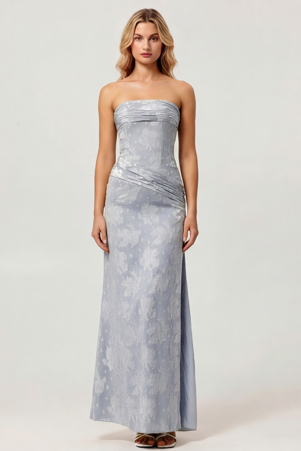 Sage Green Sheath Floral Maxi Wedding Guest Dress with Slit