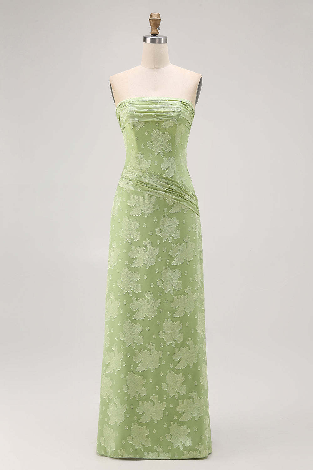 Sage Green Sheath Floral Maxi Wedding Guest Dress with Slit