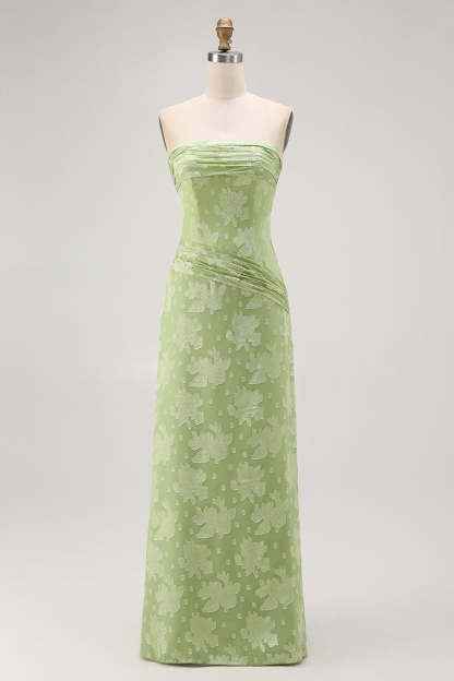 Sage Green Sheath Floral Maxi Wedding Guest Dress with Slit