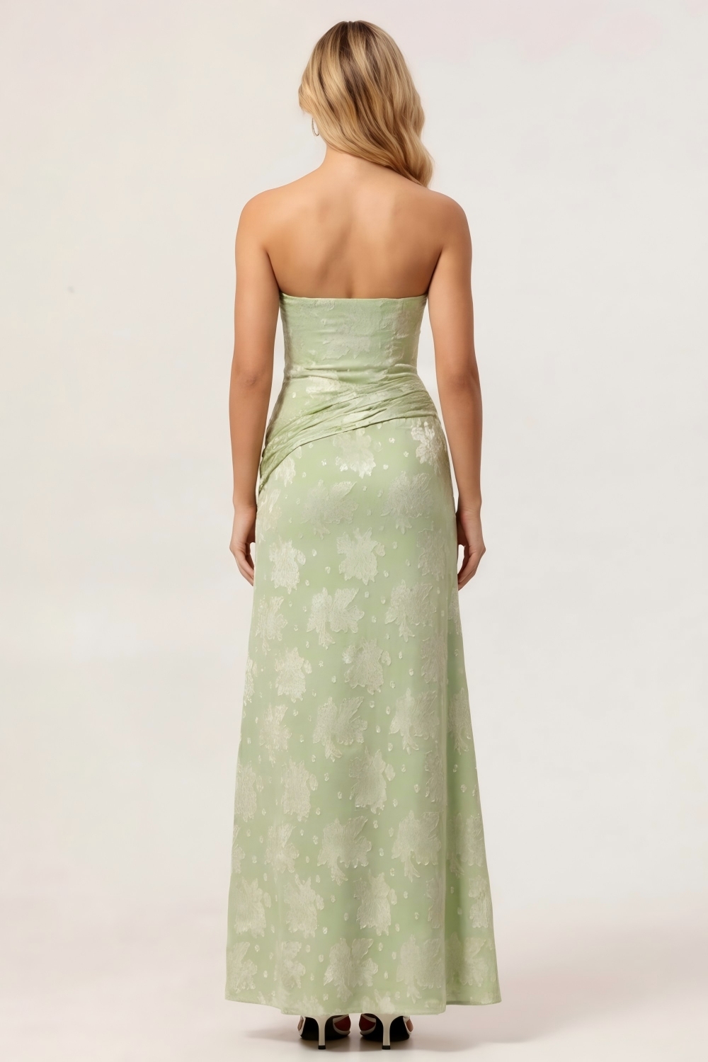 Sage Green Sheath Floral Maxi Wedding Guest Dress with Slit
