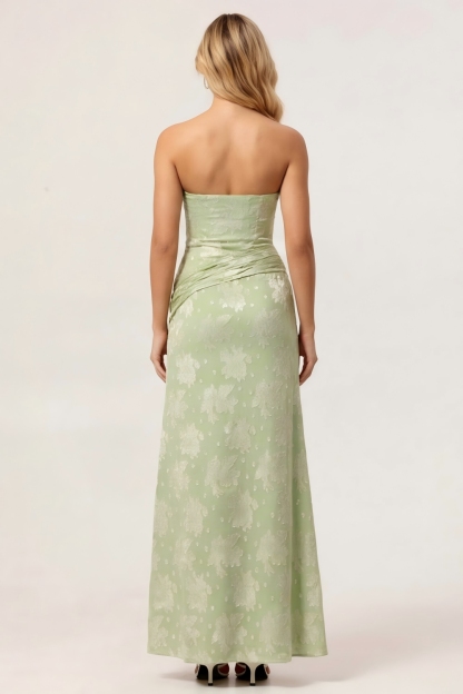 Sage Green Sheath Floral Maxi Wedding Guest Dress with Slit