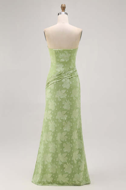 Sage Green Sheath Floral Maxi Wedding Guest Dress with Slit