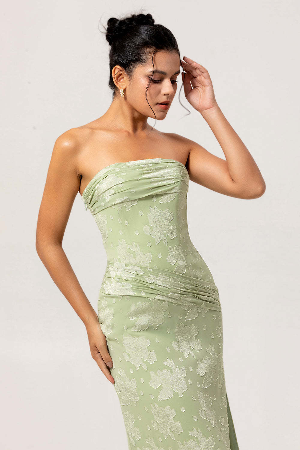 Sage Green Sheath Floral Maxi Wedding Guest Dress with Slit