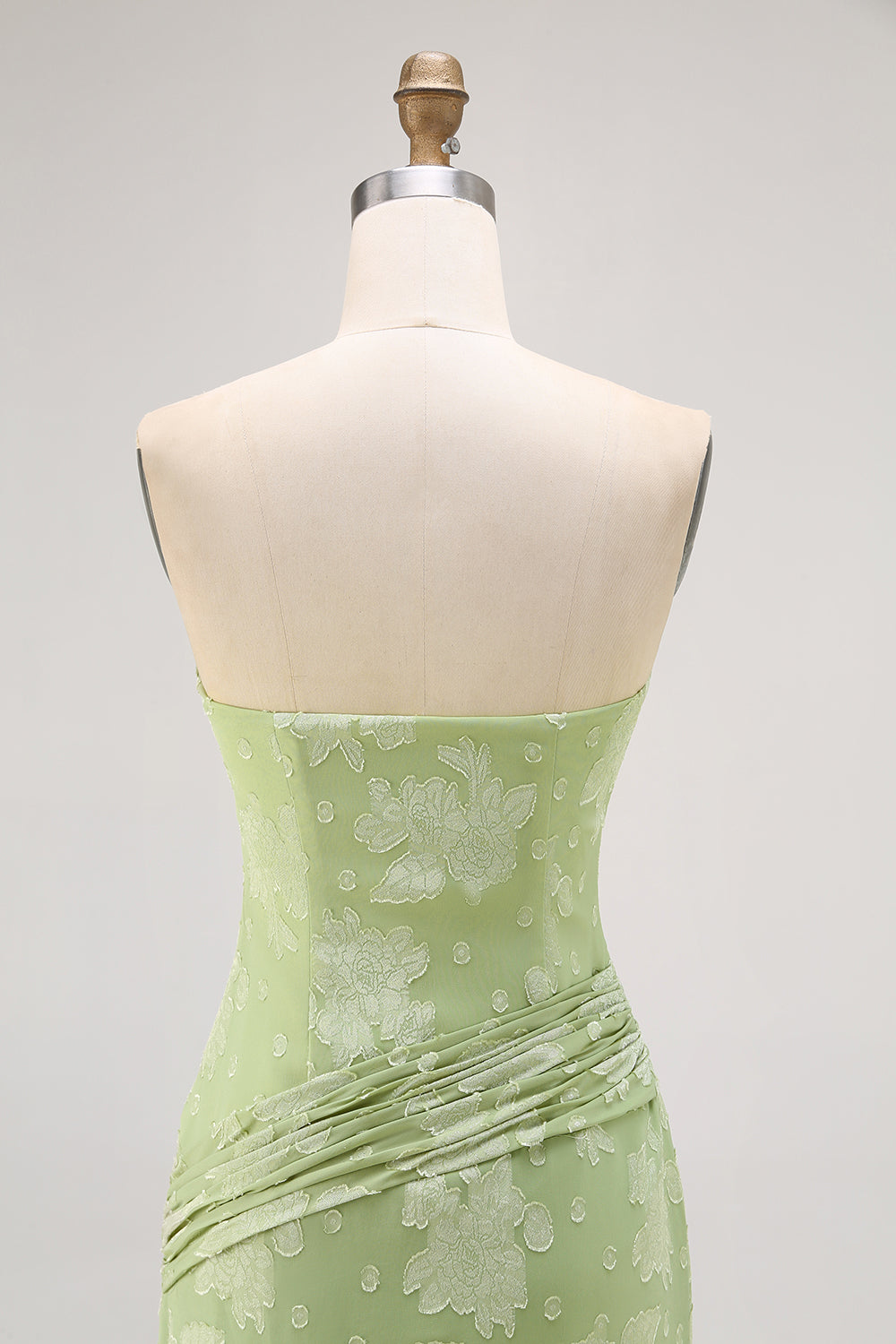 Sage Green Sheath Strapless Maxi Floral Wedding Guest Dress with Slit