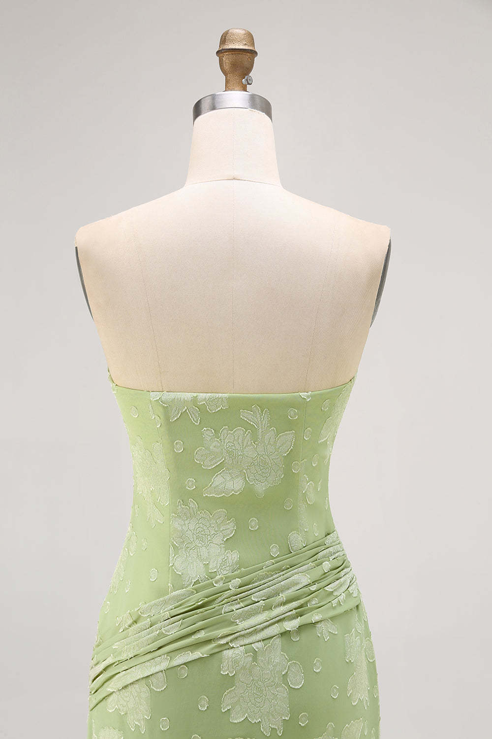 Sage Green Sheath Strapless Maxi Floral Wedding Guest Dress with Slit