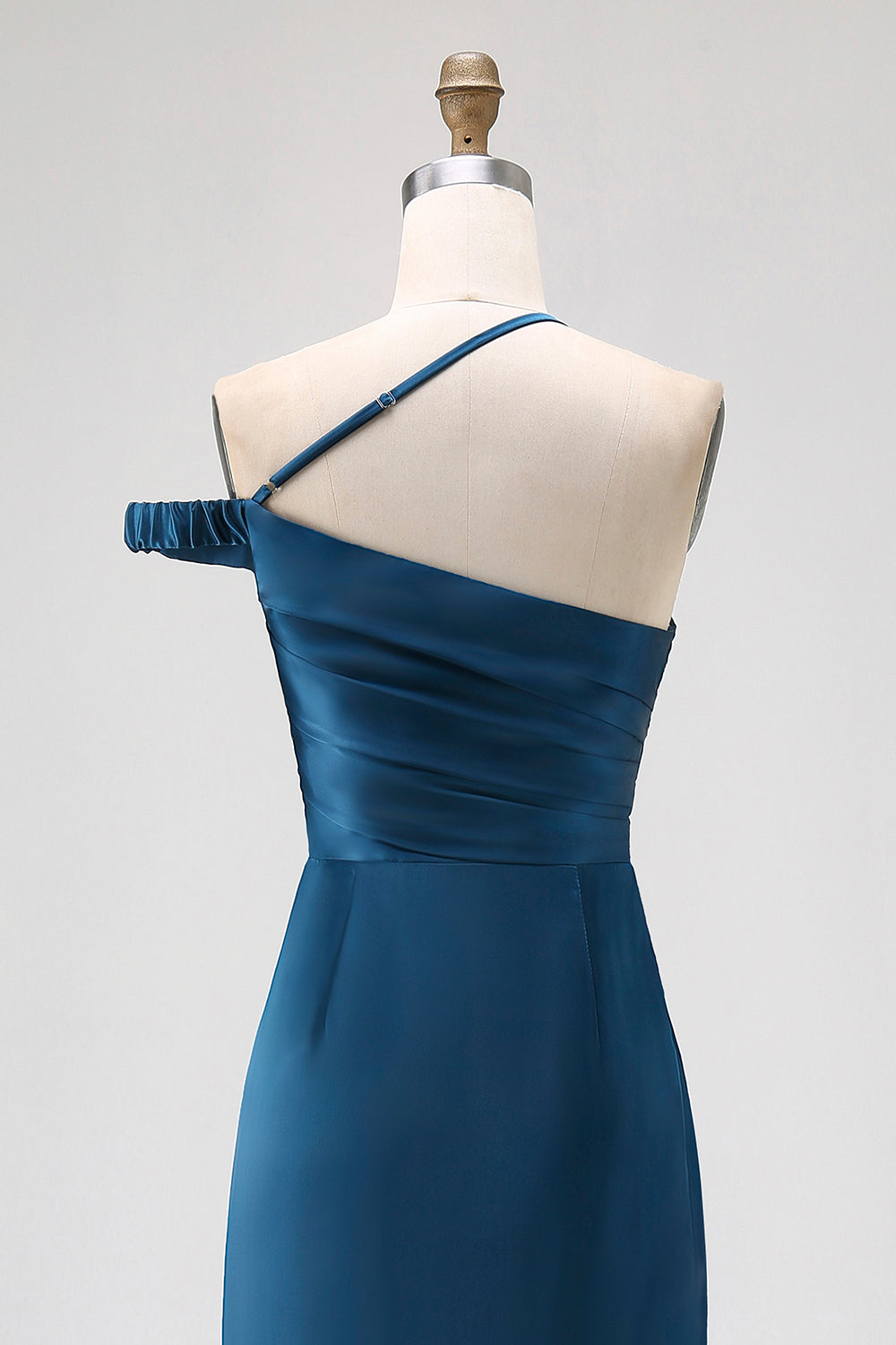 Ink Blue Satin One Shoulder Sheath Long Bridesmaid Dress