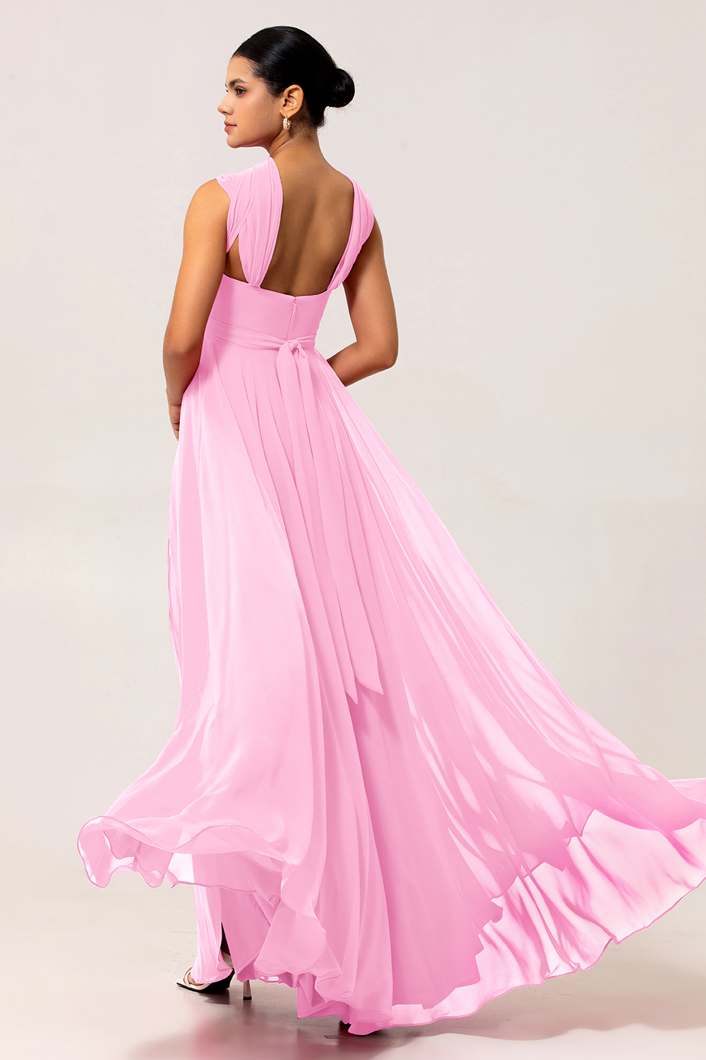 Fuchsia Chiffon A Line Maxi Bridesmaid Dress with Slit