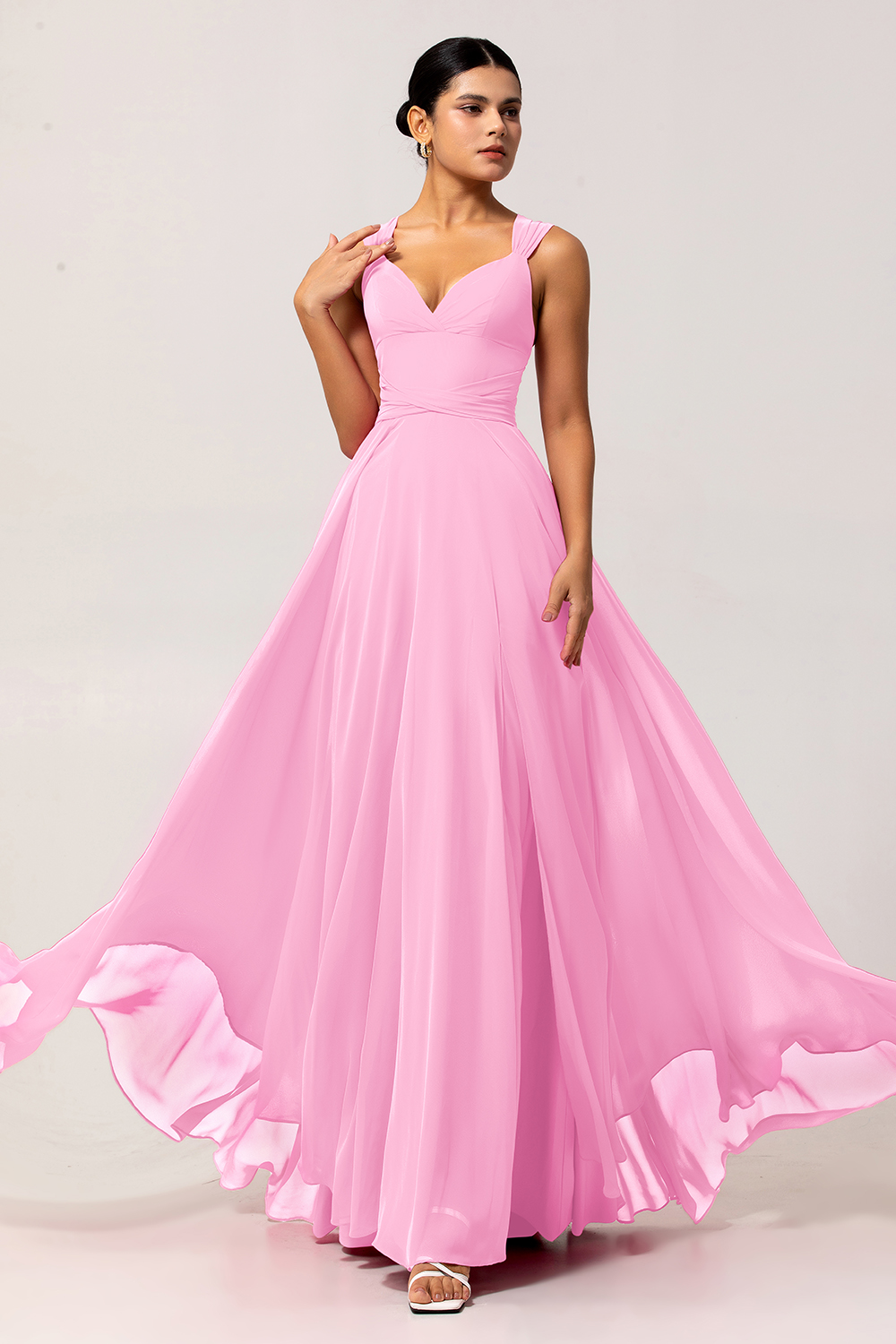 Fuchsia Chiffon A Line Maxi Bridesmaid Dress with Slit