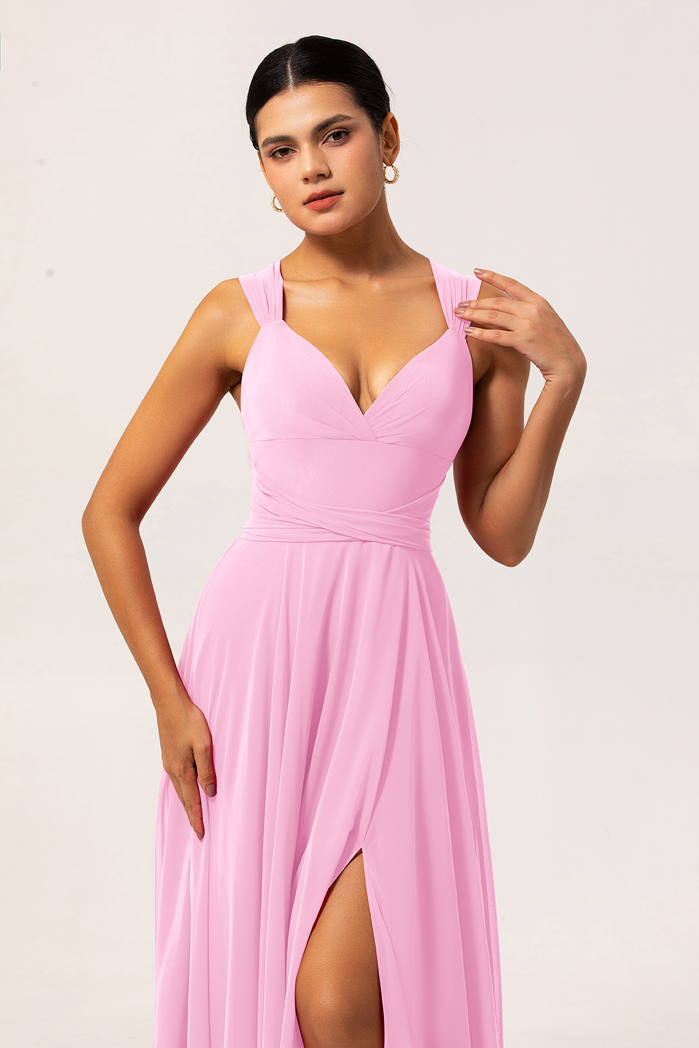 Fuchsia Chiffon A Line Maxi Bridesmaid Dress with Slit