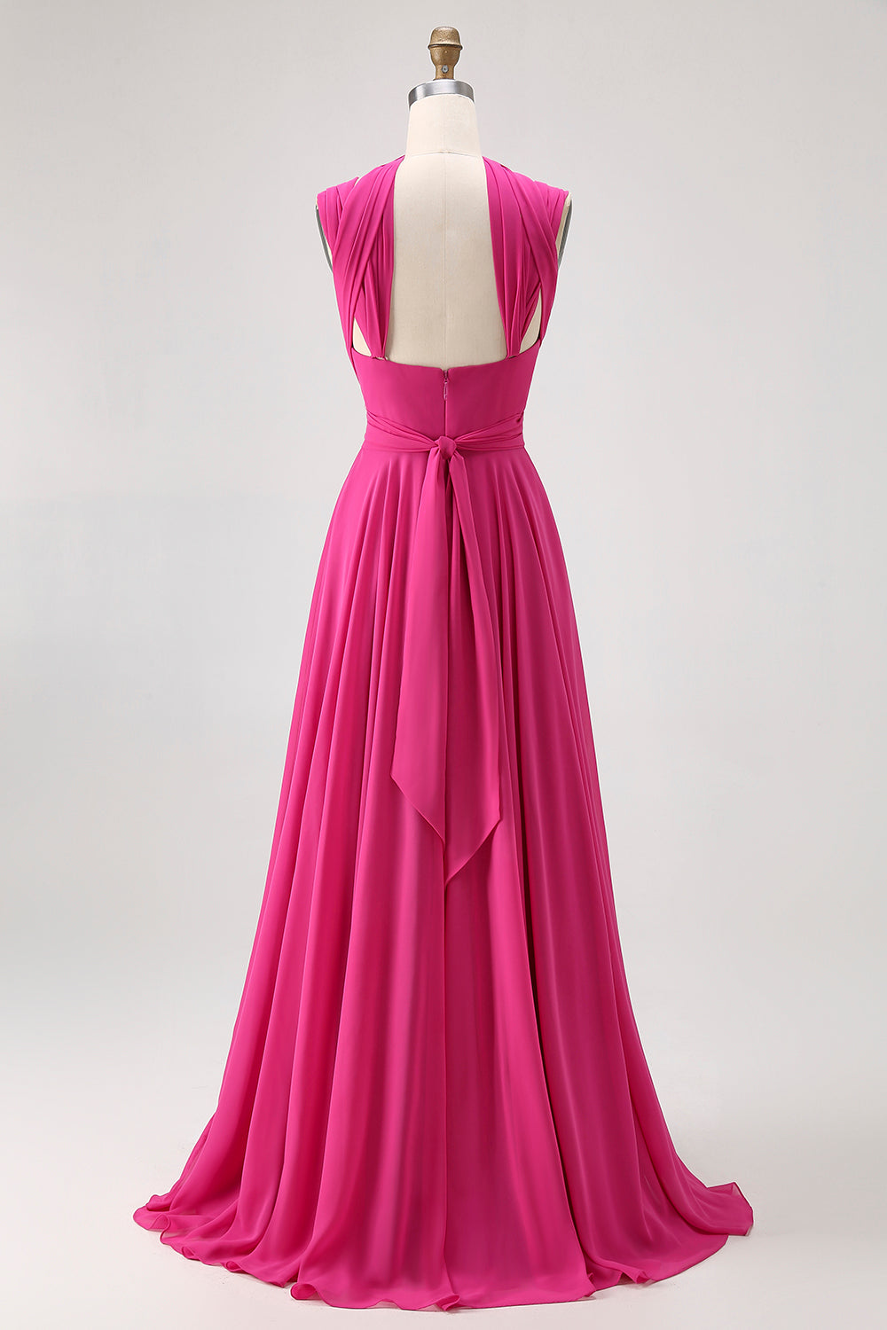 Fuchsia Chiffon A Line Maxi Bridesmaid Dress with Slit