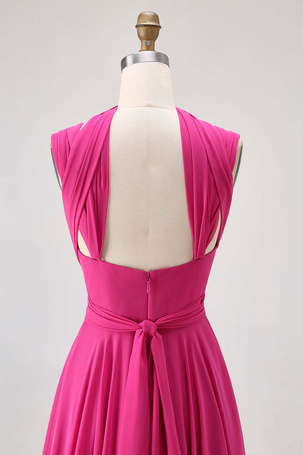 Fuchsia Chiffon A Line Maxi Bridesmaid Dress with Slit