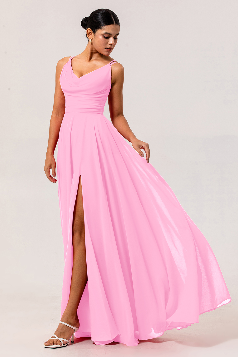 Chiffon A Line Hot Pink Maxi Wedding Guest Dress with Slit