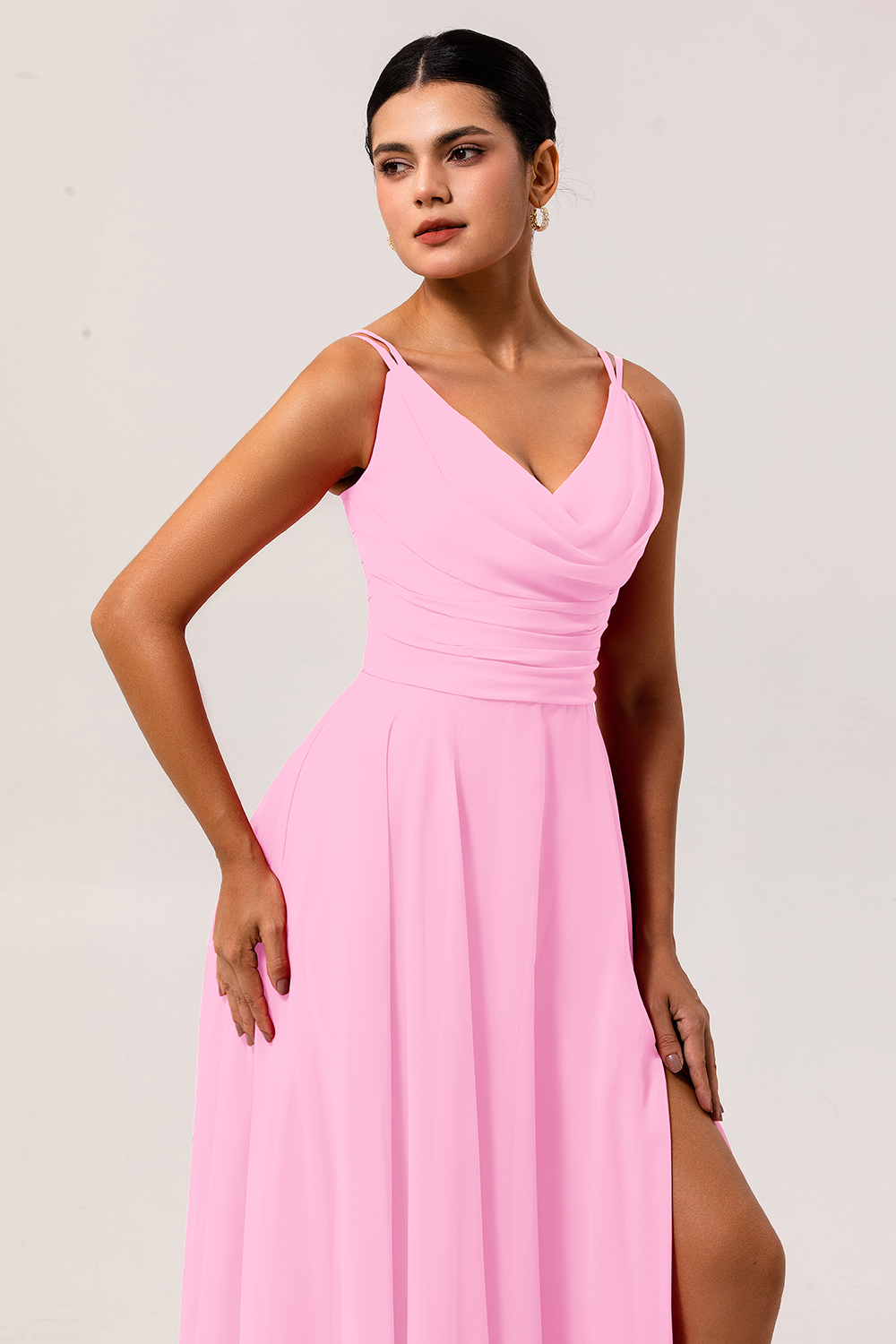 Chiffon A Line Hot Pink Maxi Wedding Guest Dress with Slit