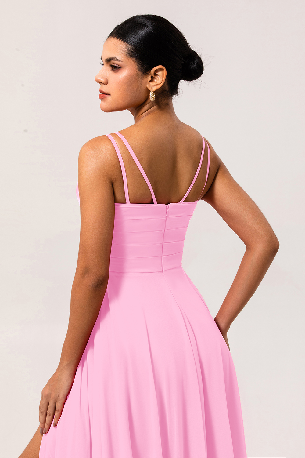 Chiffon A Line Hot Pink Maxi Wedding Guest Dress with Slit