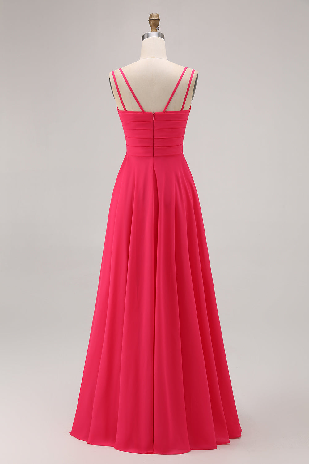 Hot Pink Chiffon A-Line Long Wedding Guest Dress with Slit