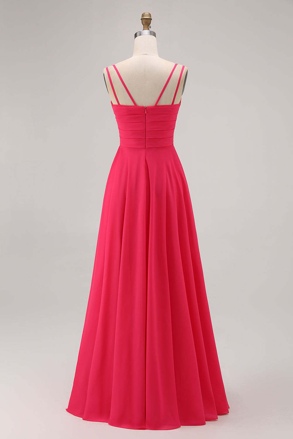 Chiffon A Line Hot Pink Maxi Wedding Guest Dress with Slit