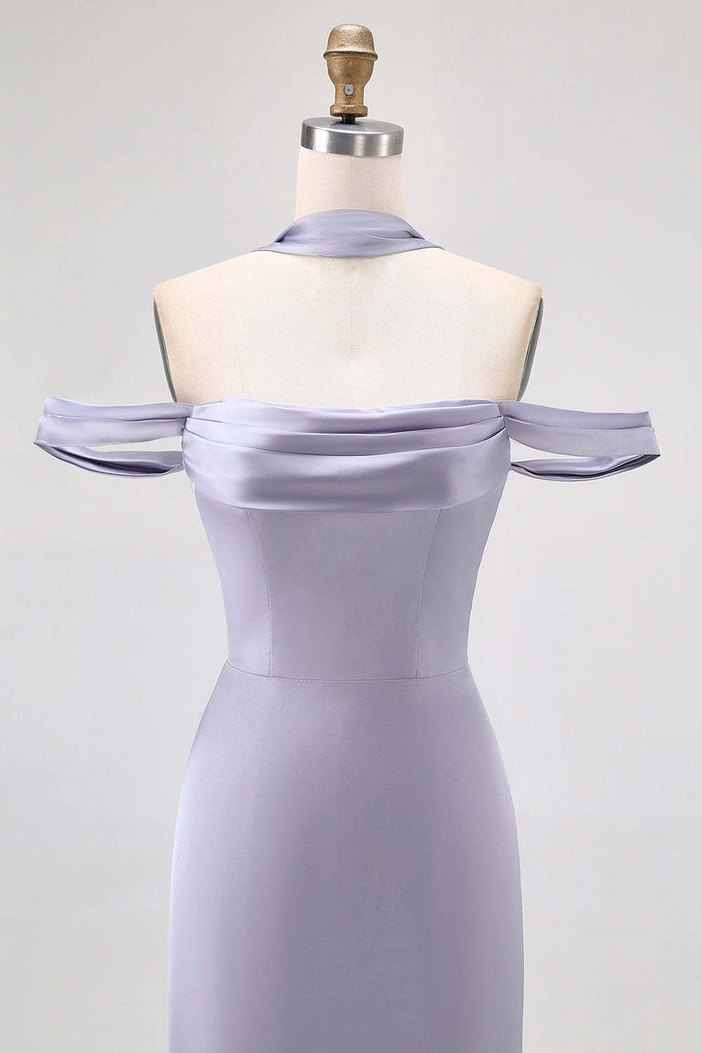 Dusty Blue Satin Long Off the Shoulder Bridesmaid Dress