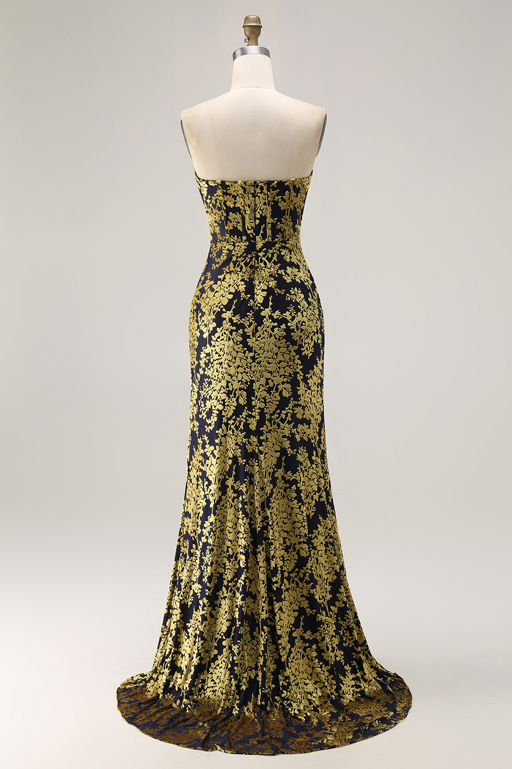 Peacock Green Corset Strapless Long Velvet Bridesmaid Dress with Slit