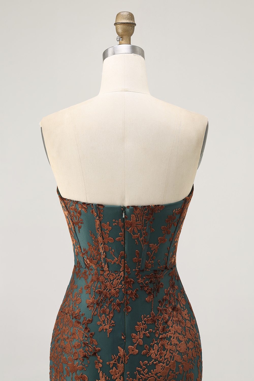 Peacock Green Corset Strapless Long Velvet Bridesmaid Dress with Slit