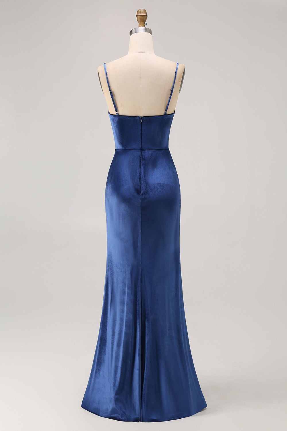 Simple Dark Blue Mermaid Velvet Maxi Bridesmaid Dress with Slit
