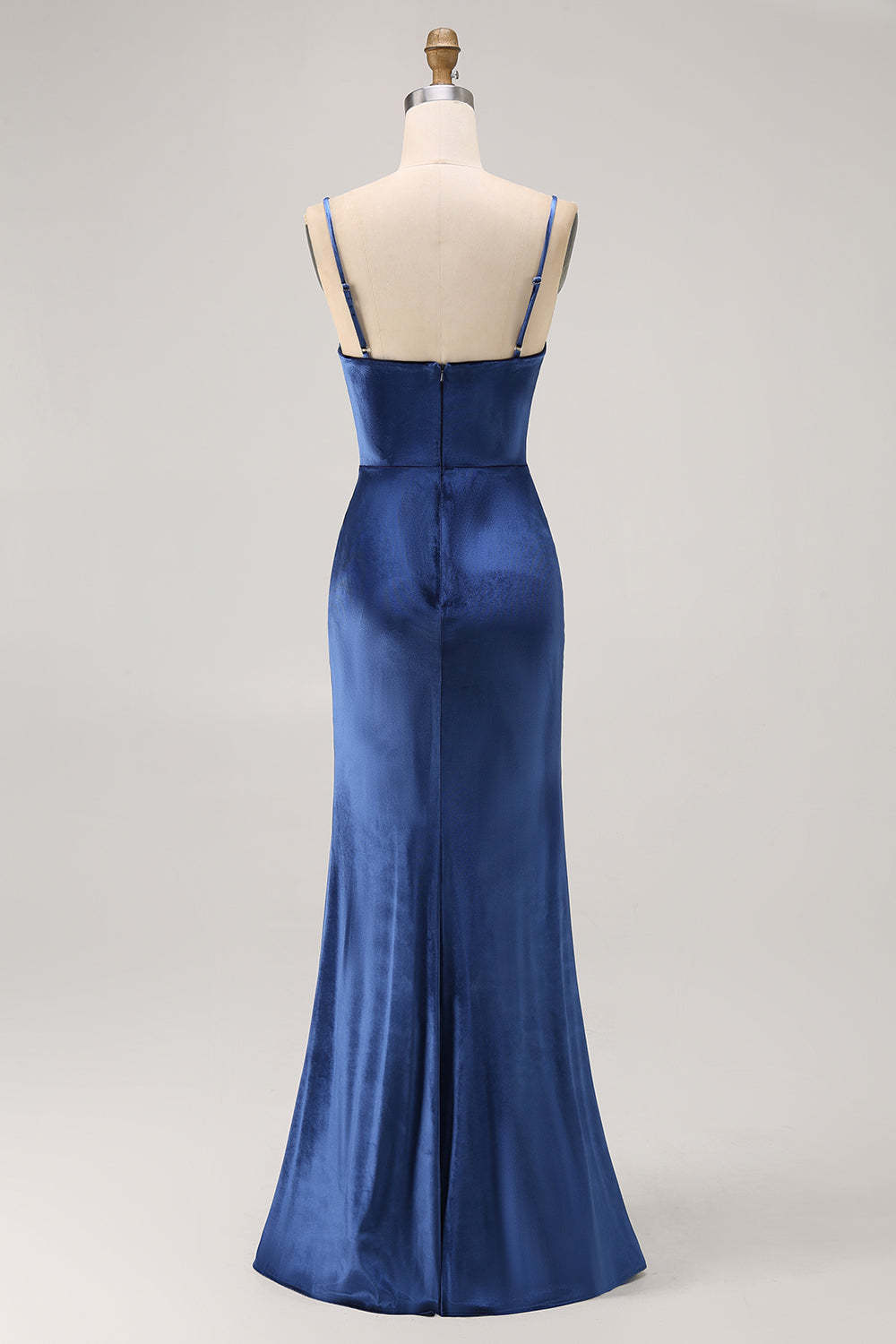 Simple Dark Blue Mermaid Velvet Maxi Bridesmaid Dress with Slit