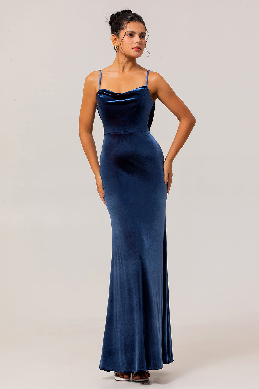 Dark Blue Mermaid Spaghetti Straps Maxi Bridesmaid Dress
