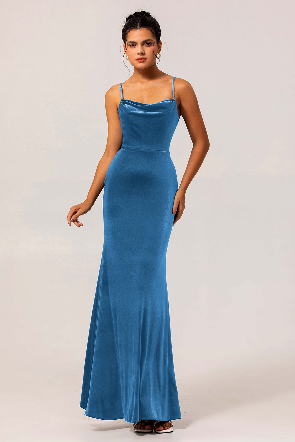 Dark Blue Mermaid Spaghetti Straps Maxi Bridesmaid Dress