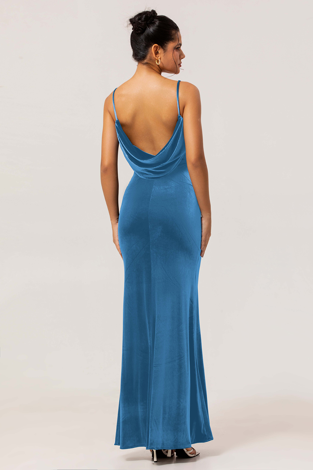 Dark Blue Mermaid Spaghetti Straps Maxi Bridesmaid Dress