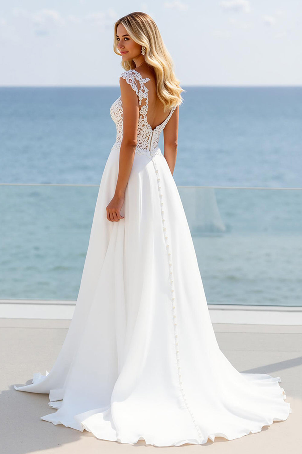 Ivory A Line Sweetheart Sweep Train Boho Wedding Dress with Slit