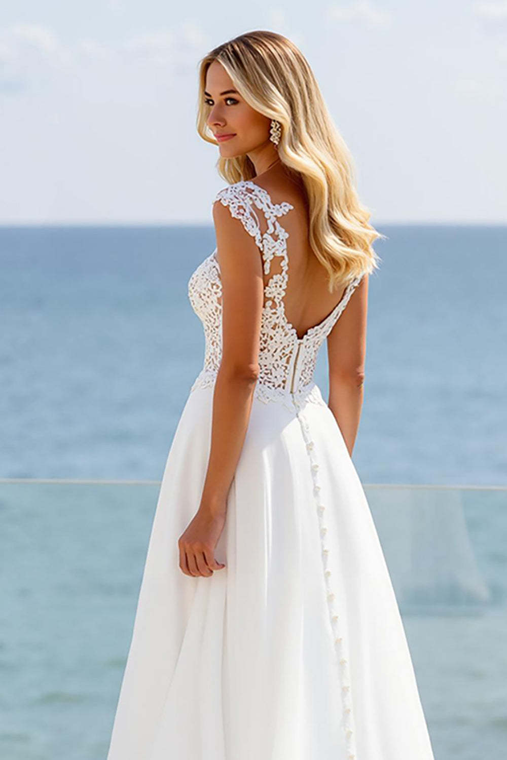 Ivory A Line Sweetheart Sweep Train Boho Wedding Dress with Slit