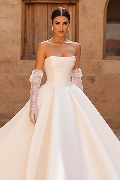Ivory Princess Ball Gown Strapless Satin Wedding Dress
