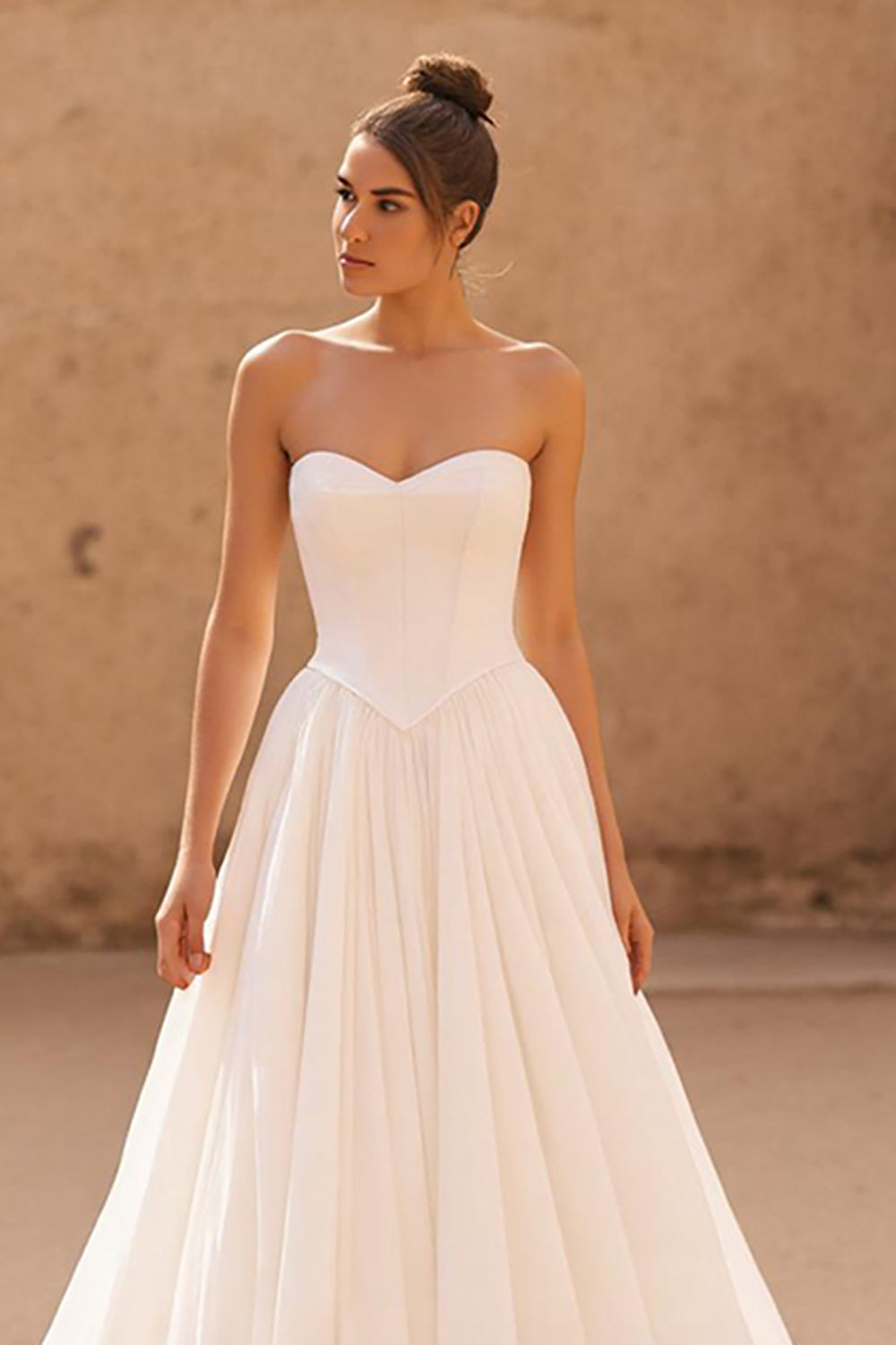 Chiffon Ivory A Line Sweetheart Sweep Train Wedding Dress