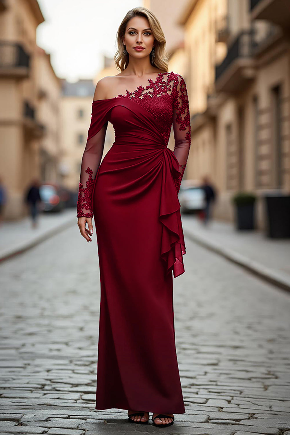 Sparkly Black Sheath Plus Size One Shoulder Long Sleeves Mother of the Bride Dress