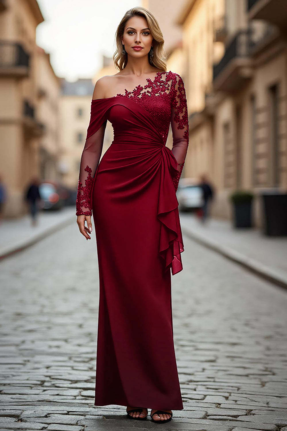 Sparkly Black Sheath Plus Size One Shoulder Long Sleeves Mother of the Bride Dress