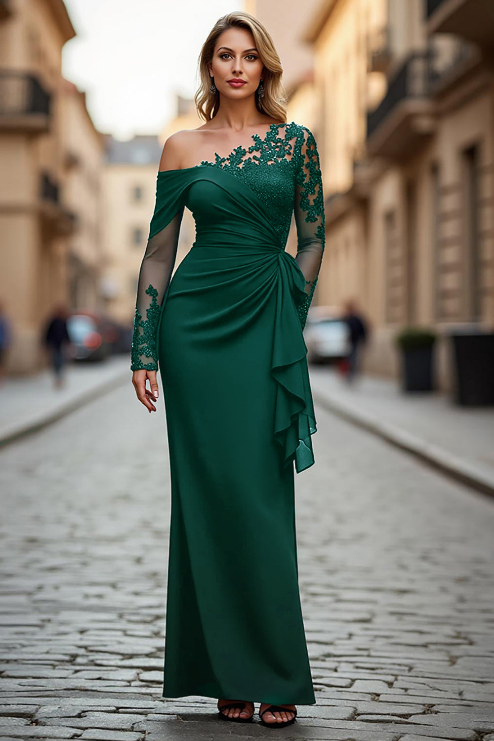 Sparkly Black Sheath Plus Size One Shoulder Long Sleeves Mother of the Bride Dress