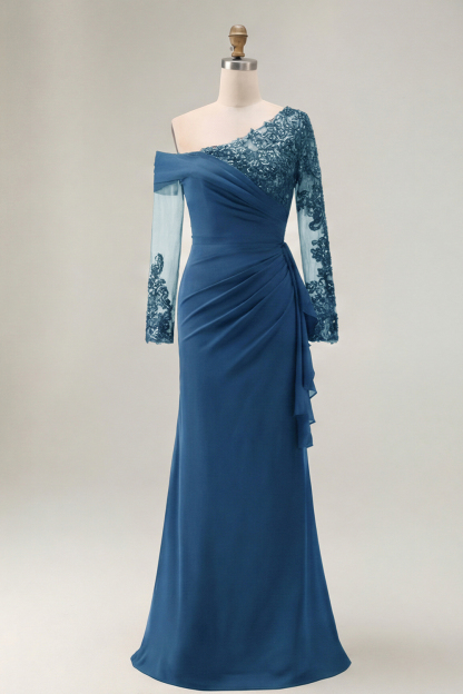 Sparkly Black Sheath Plus Size One Shoulder Long Sleeves Mother of the Bride Dress