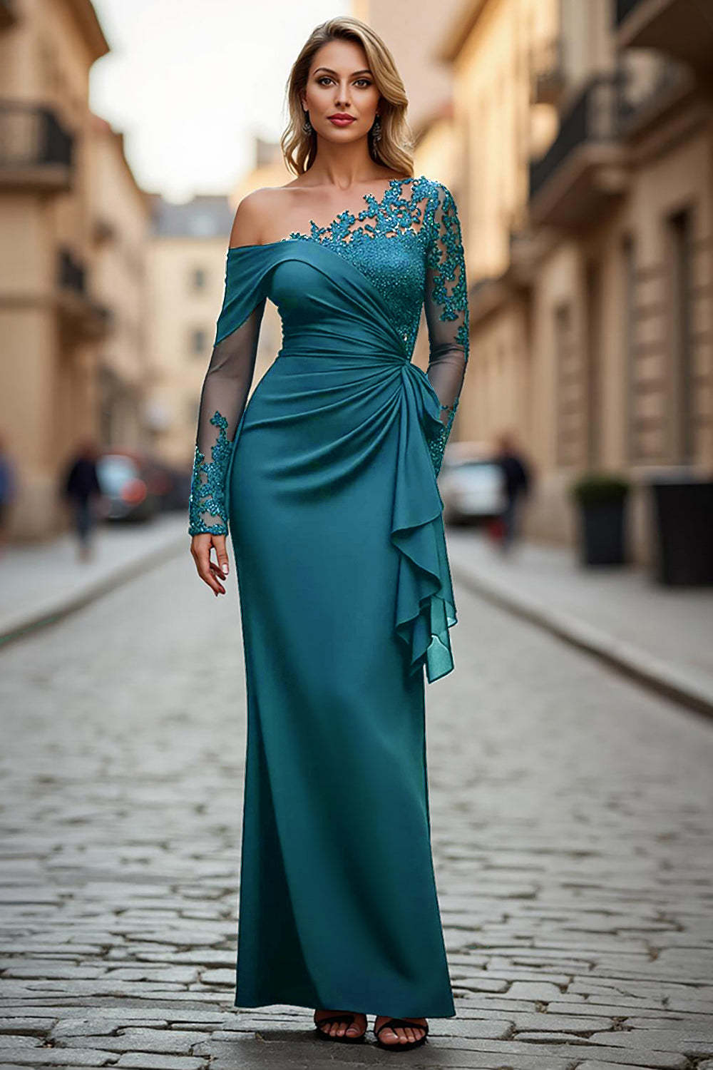 Sparkly Black Sheath Plus Size One Shoulder Long Sleeves Mother of the Bride Dress